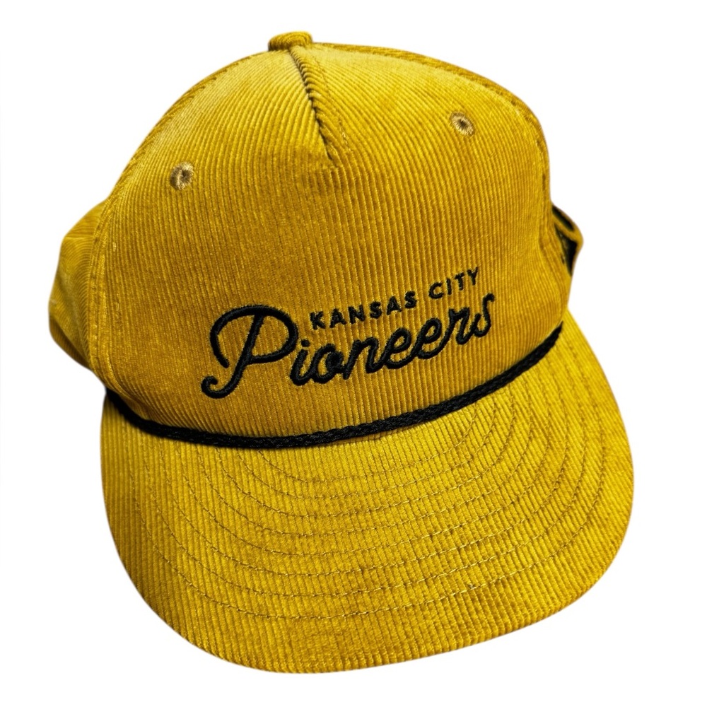 NWOT Sandlot KC Pioneers Script Rope Vintage Flatbill honey Yellow baseball Cap